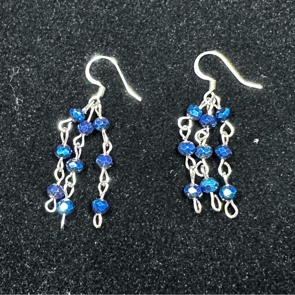 Elegant Blue and Silver Dangle Earrings by Shanstones Bespoke Designs - Picture 1 of 7